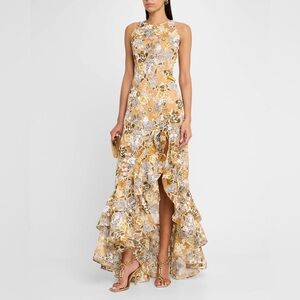 NWT Bronx And Banco Sicilia Floral Multi Lace Ruffle High-Low Gown Dress Sz XS